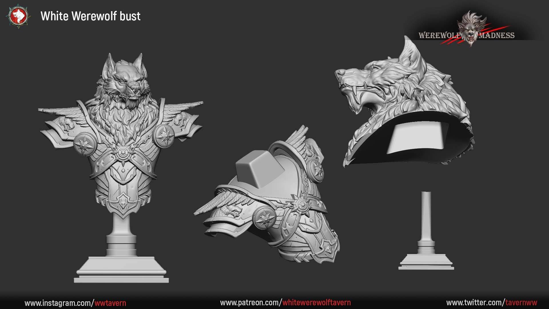 White Werewolf | Miniature Bust | White Werewolf Tavern - Tattles Told 3D