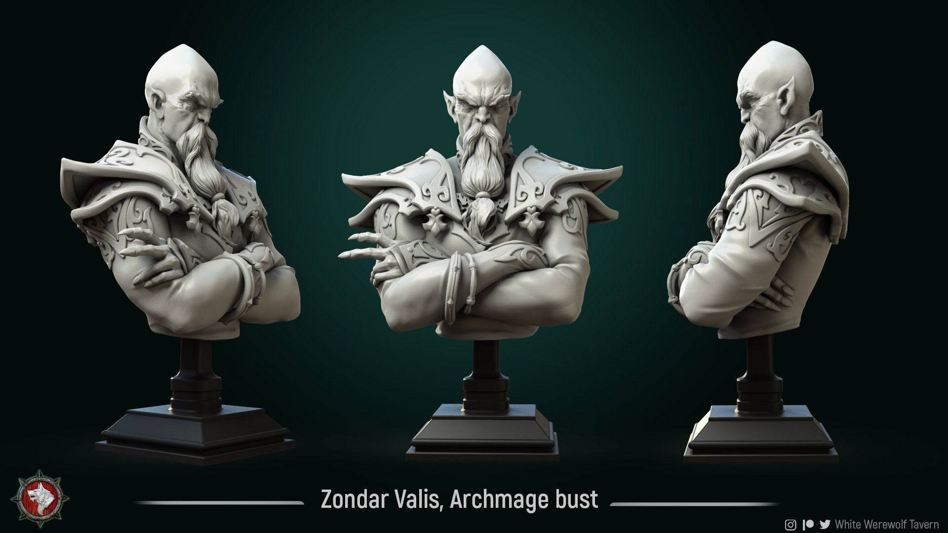 Zondar Valis, Archmage | Miniature Bust | White Werewolf Tavern - Tattles Told 3D