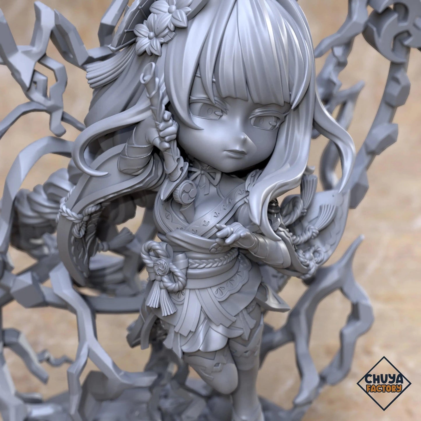 Chibi Lightning Puppet, Raiden Shogun | Genshin Impact Resin Garage Kit Sculpture Anime Video Game Fan Art Statue | Chuya Factory - Tattles Told 3D