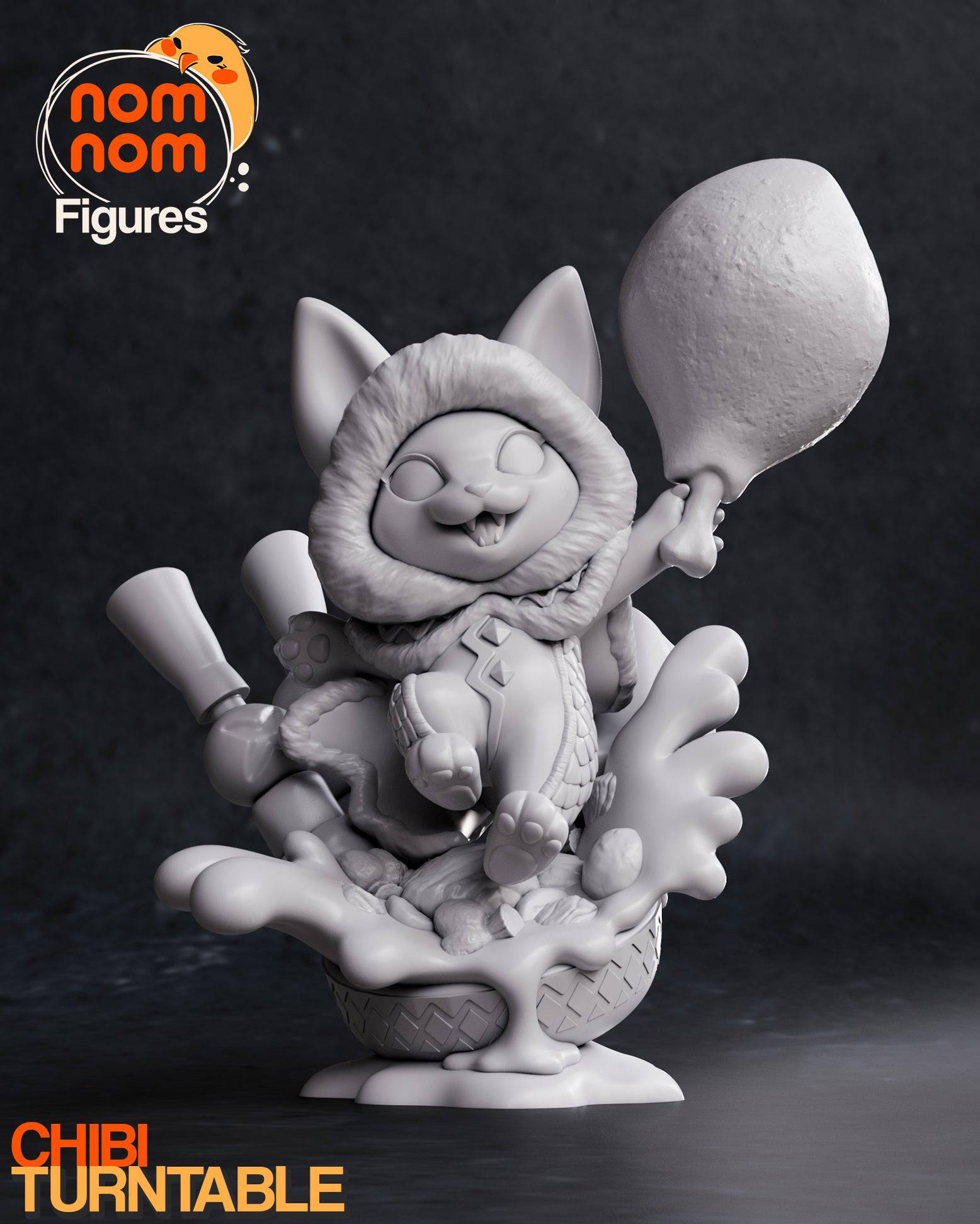 Feline Monster Hunting Friend | Resin Garage Kit Sculpture Anime Video Game Fan Art Statue | Nomnom Figures - Tattles Told 3D