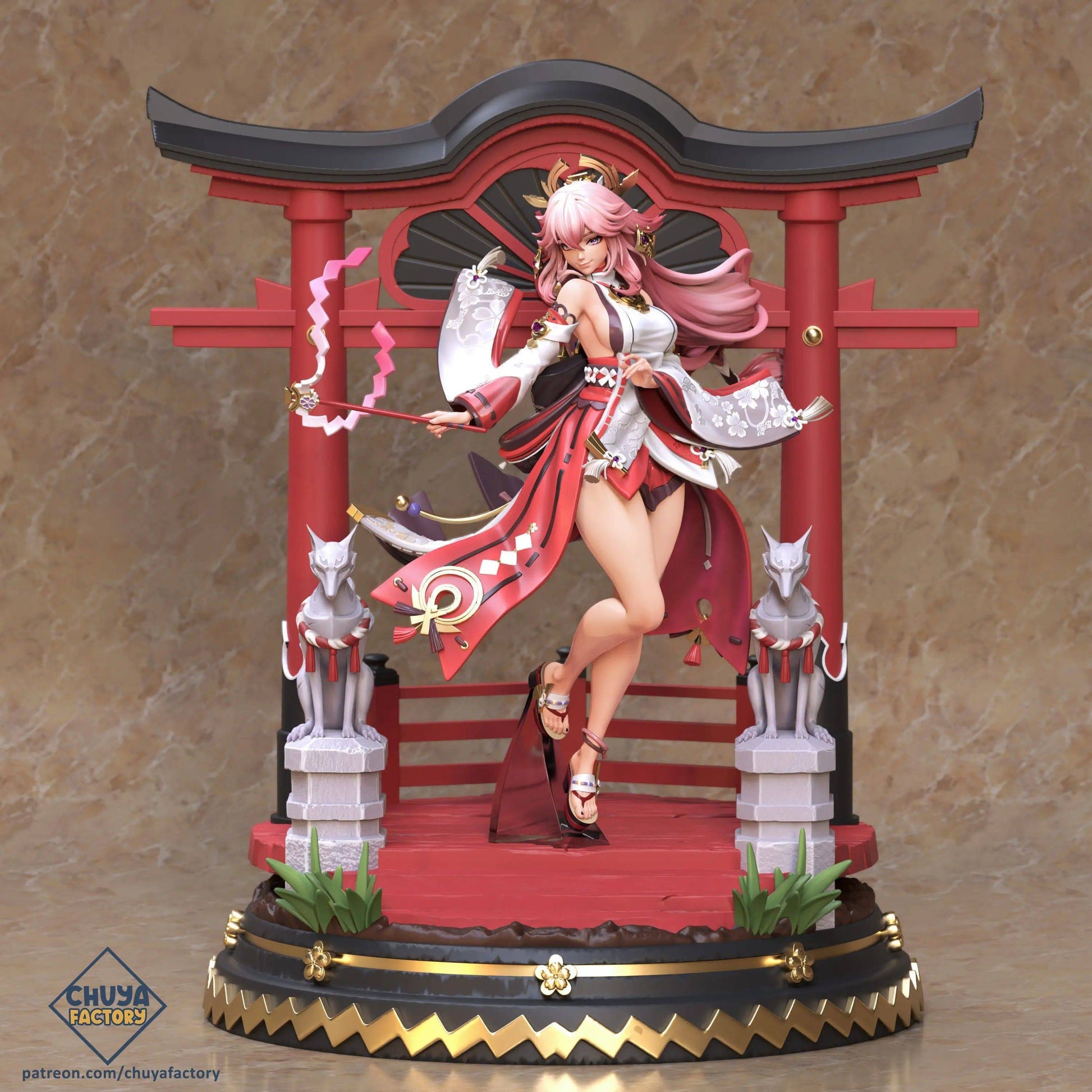 Fox Demon Shrine Maiden, Yae Miko | Genshin Impact Resin Garage Kit Sculpture Anime Video Game Fan Art Statue | Chuya Factory - Tattles Told 3D