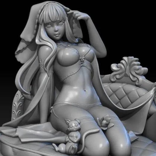 Girl and Her Cat | Resin Garage Kit Sculpture Anime Video Game Fan Art Statue | Nomnom Figures - Tattles Told 3D