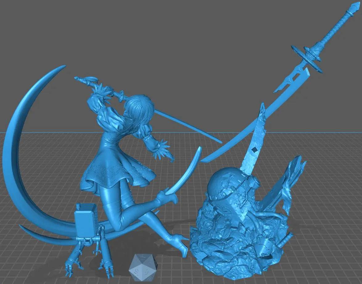 Lovely Humanoid Combat Android | Resin Garage Kit Sculpture Anime Video Game Fan Art Statue | Nomnom Figures - Tattles Told 3D