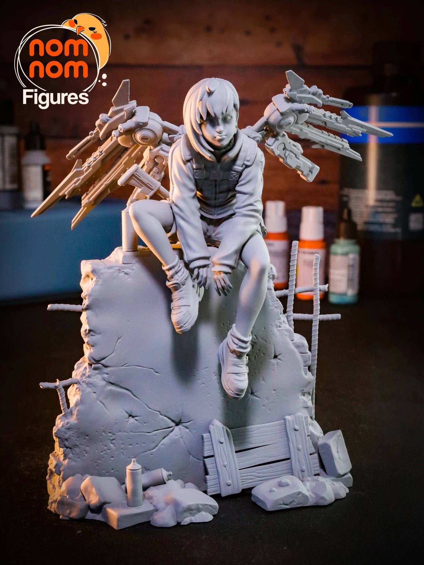 Valrie, Cyborg Android Cyberpunk Angel | Resin Garage Kit Sculpture Anime Statue | Nomnom Figures - Tattles Told 3D