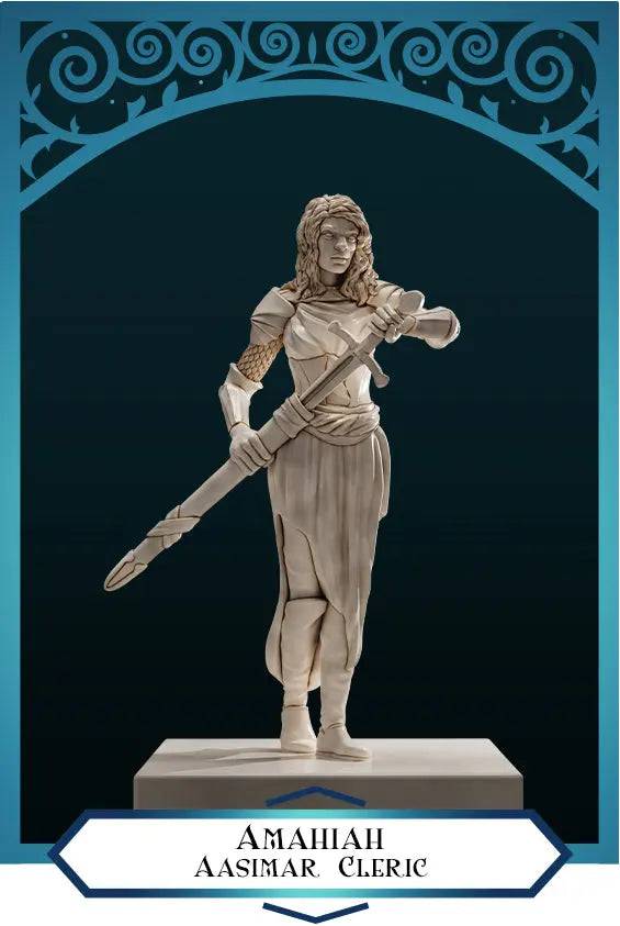 Amahiah, Aasimar Cleric with Longsword | D&D Miniature TTRPG Character | DND is a Woman - Tattles Told 3D