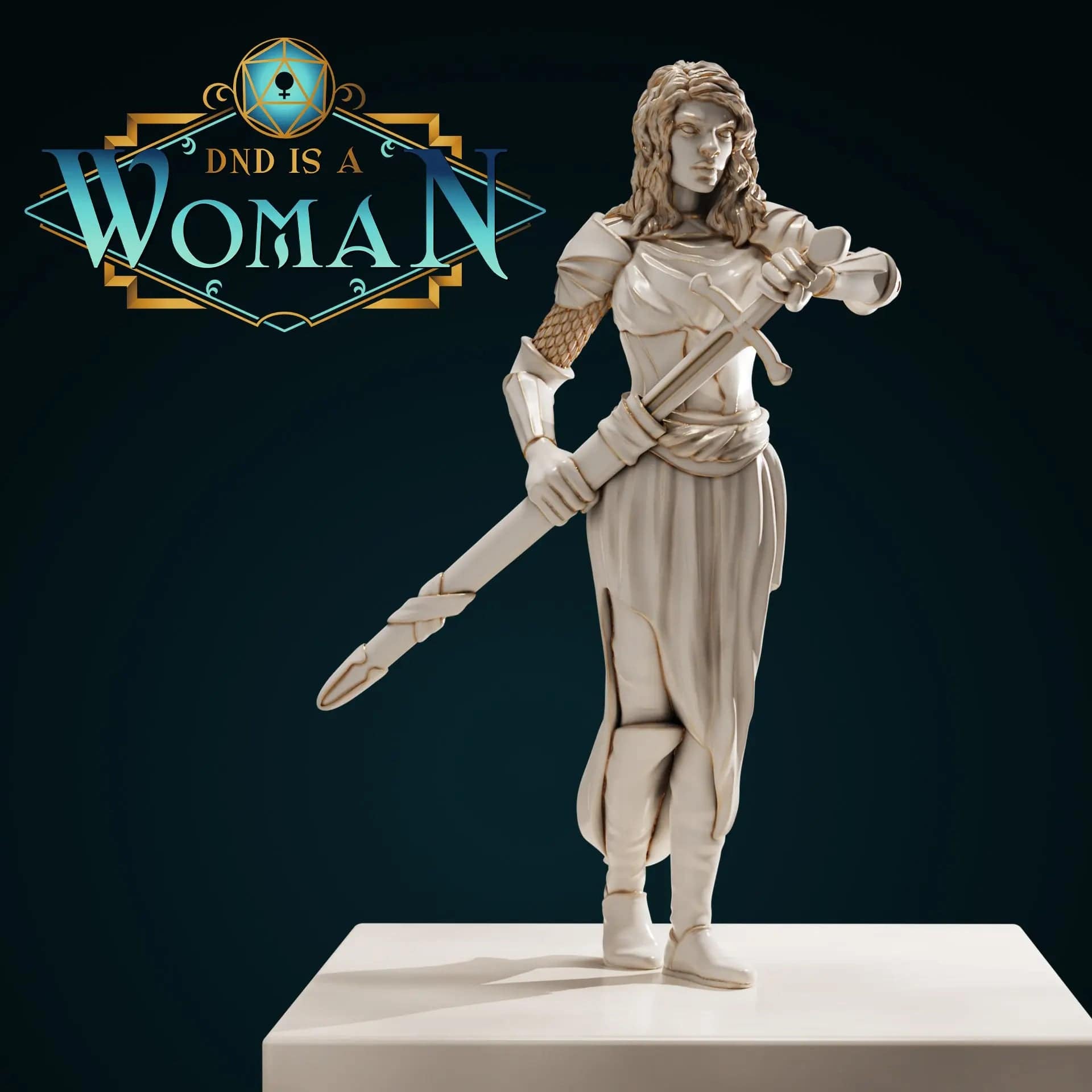 Amahiah, Aasimar Cleric with Longsword | D&D Miniature TTRPG Character | DND is a Woman - Tattles Told 3D