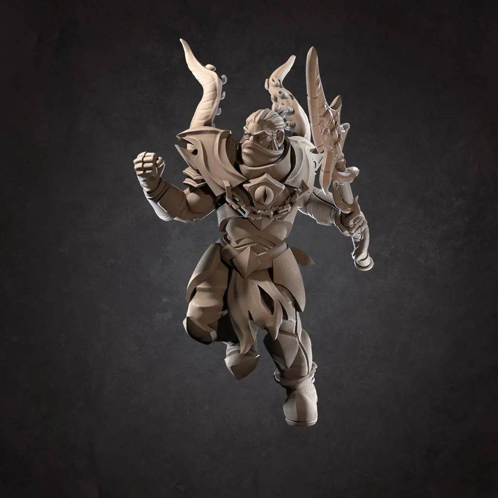 Ancient Cult Warrior Jumping, Hood or No Hood | D&D Miniature TTRPG Character | Bite the Bullet - Tattles Told 3D