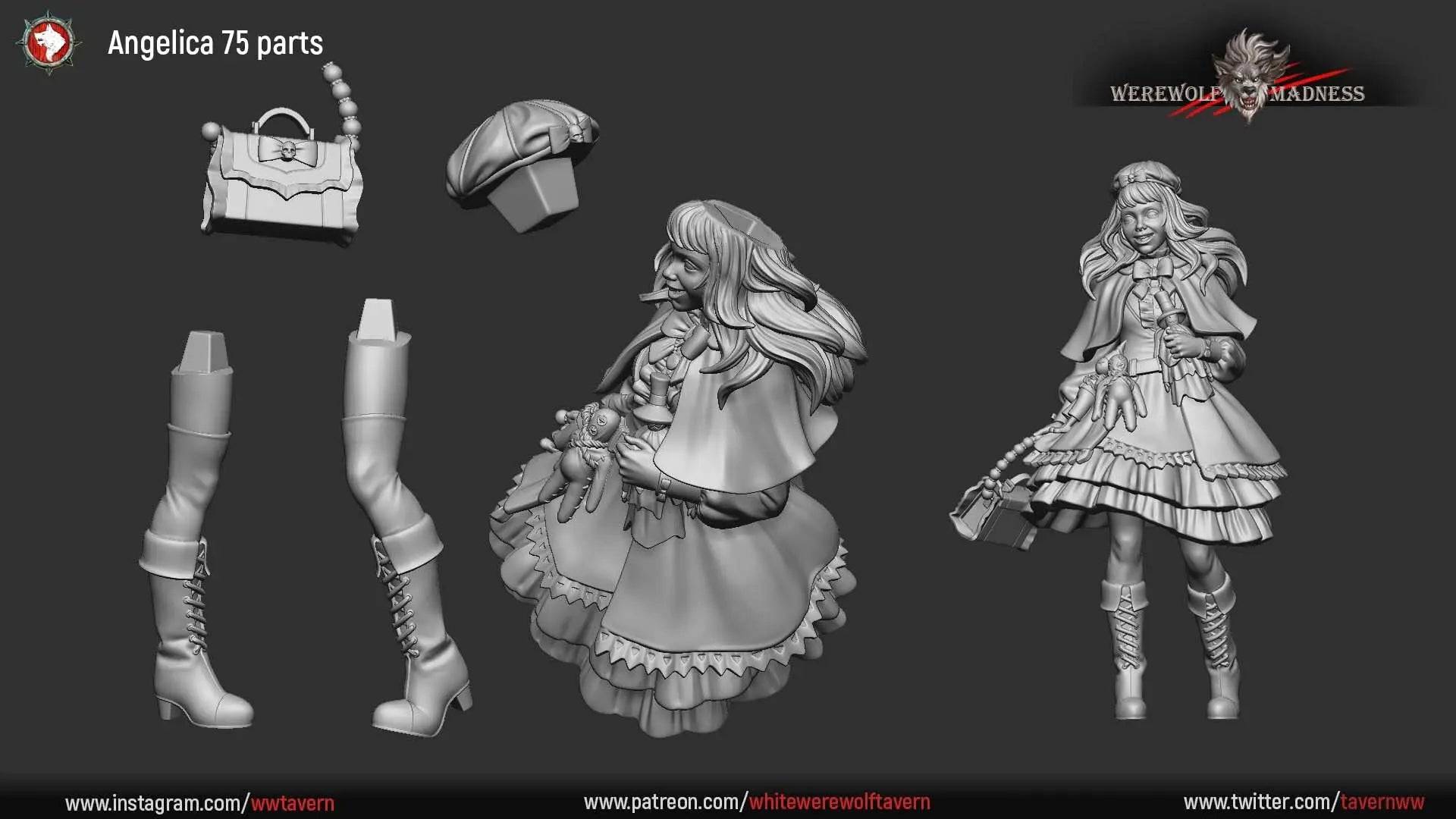 Angelica & Ghost | TTRPG Miniature | White Werewolf Tavern - Tattles Told 3D