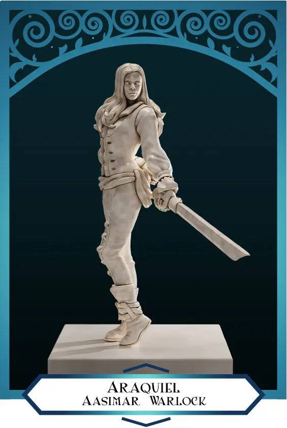 Araquiel, Aasimar Warlock with Sword | D&D Miniature TTRPG Character | DND is a Woman - Tattles Told 3D