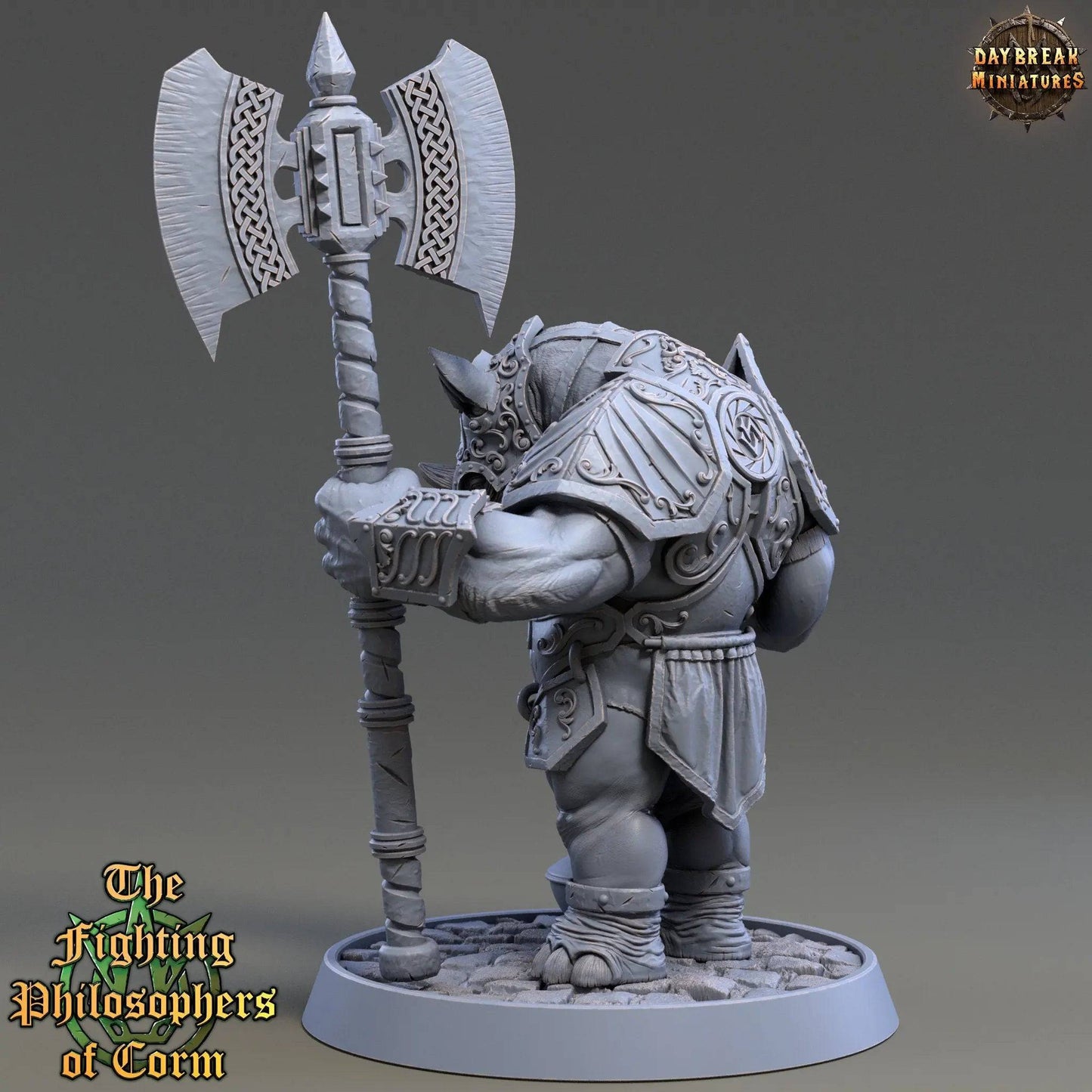 Archytas Heartfell, Rhinofolk Warrior | TTRPG Miniature | Daybreak Miniatures - Tattles Told 3D