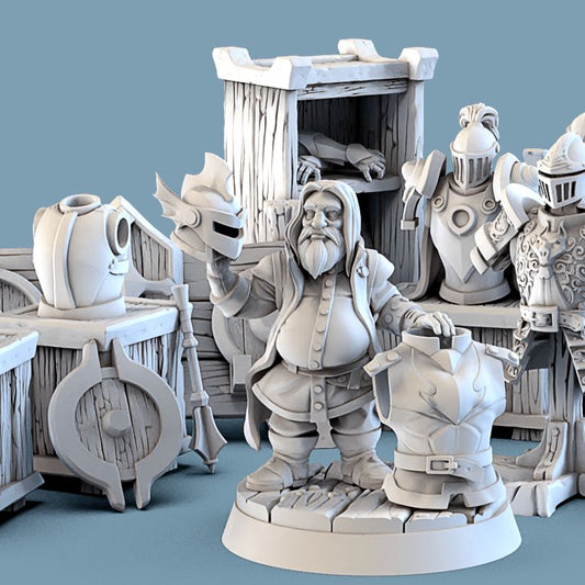 Armorer Merchant Shop | Miniature Scene Full Set | STL Miniatures - Tattles Told 3D