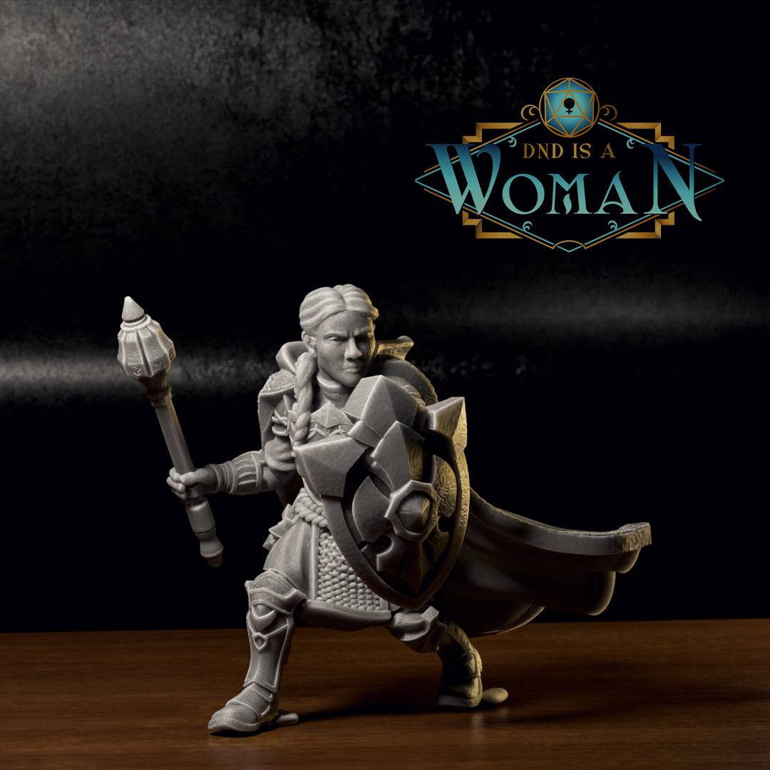 Astra, Dwarf Cleric | D&D Miniature TTRPG Character | DND is a Woman - Tattles Told 3D