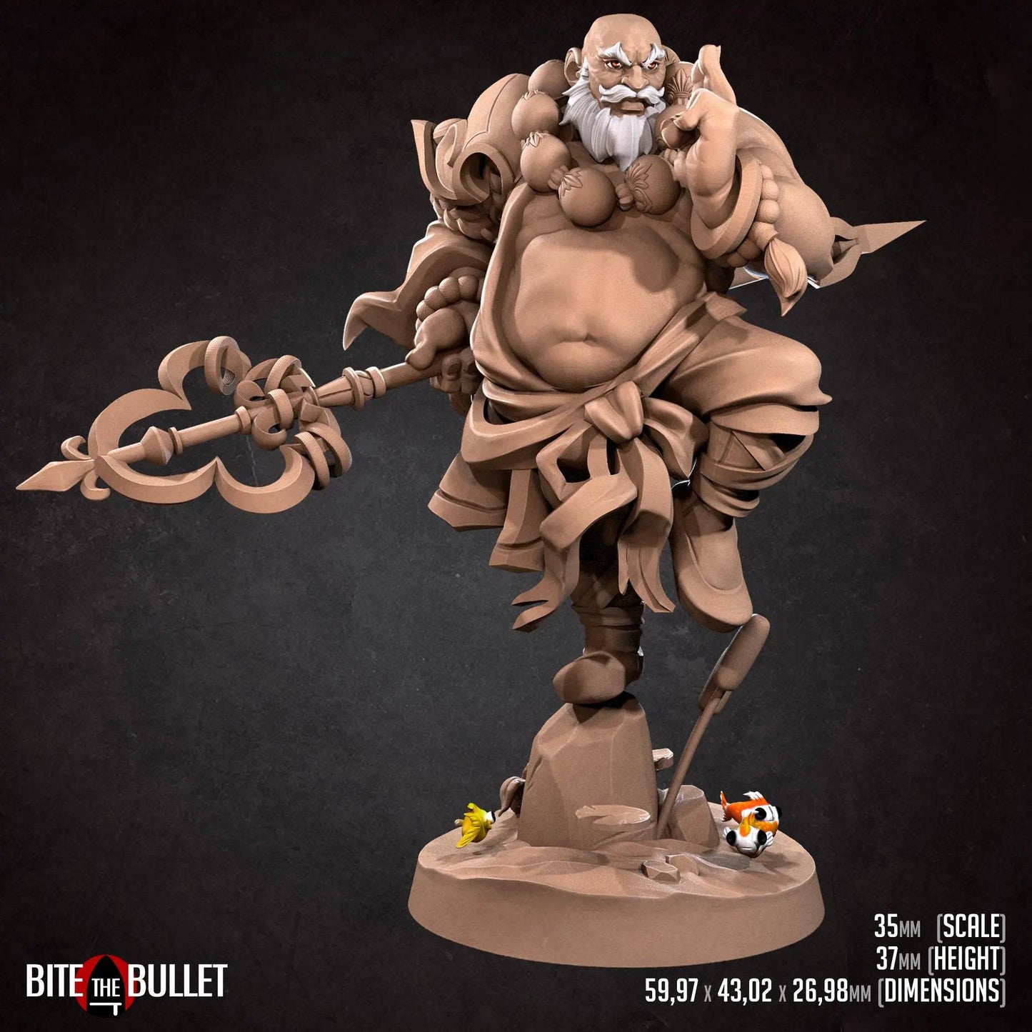 Bob Salot, Chubby Monk Perched on Rock in Water | D&D Miniature TTRPG Character | Bite the Bullet - Tattles Told 3D