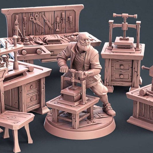 Bookbinder | Miniature Scene Full Set | STL Miniatures - Tattles Told 3D
