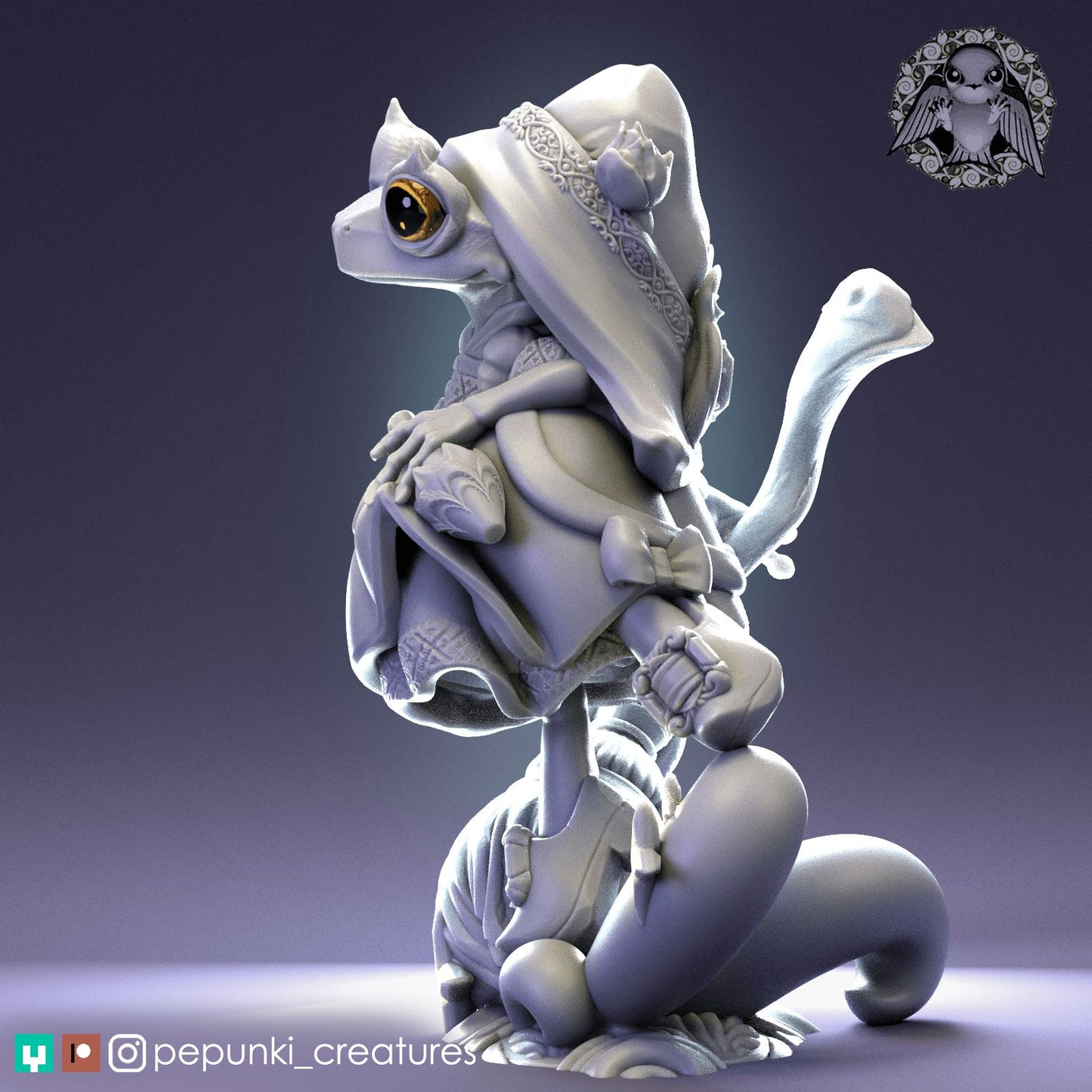 Broom Frog Witch | Dungeons and Dragons Tabletop Roleplaying Game Miniature | Pepunki Miniatures - Tattles Told 3D