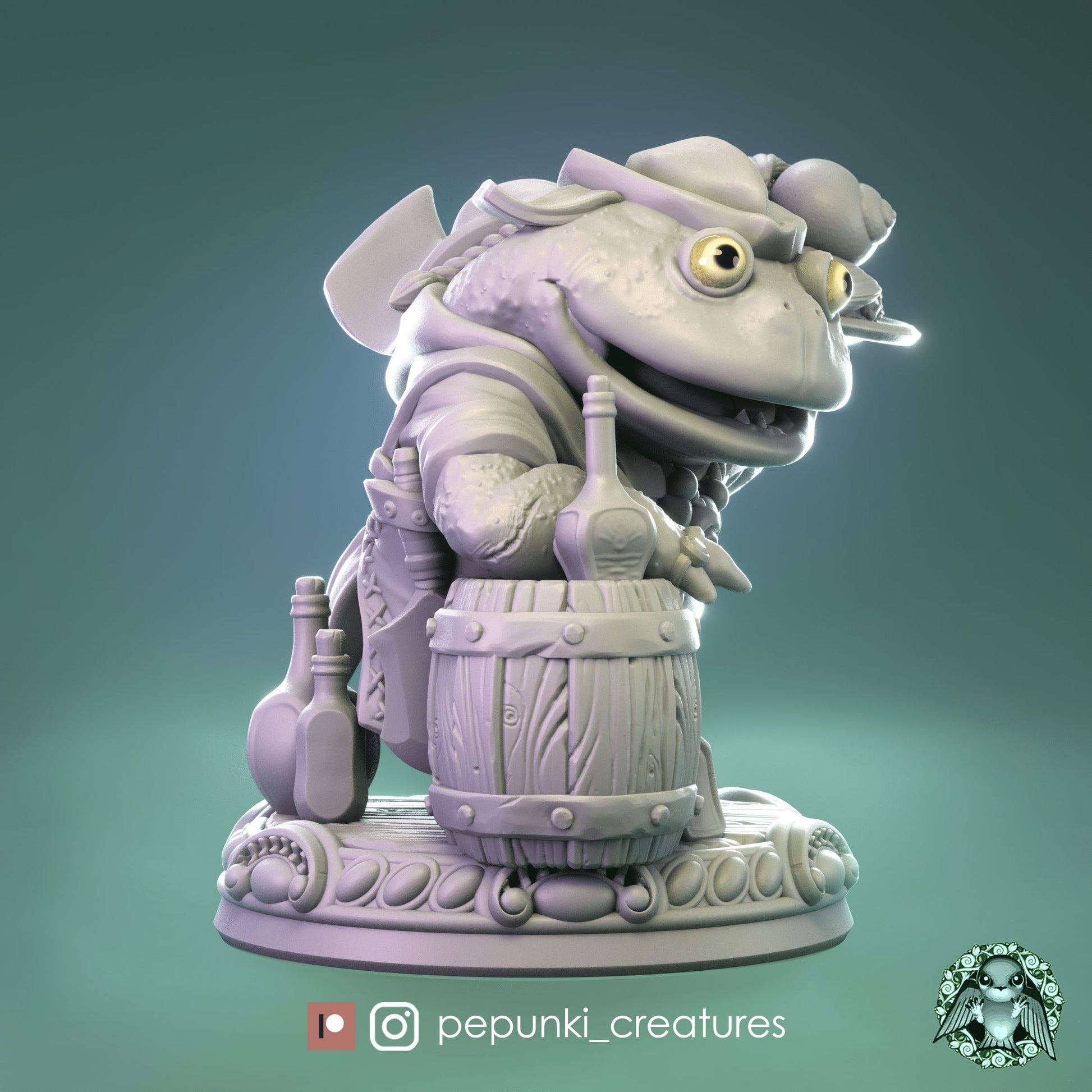 Budgee Bob the Cook, Friendly Sailor Pirate Frog | Dungeons and Dragons Tabletop Roleplaying Game Miniature | Pepunki Miniatures - Tattles Told 3D