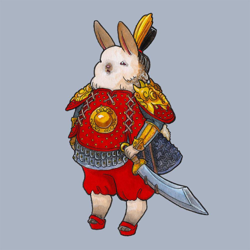 Bunny Warrior, Topknot Rabbit | Dungeons and Dragons Tabletop Roleplaying Game Miniature | Pepunki Miniatures - Tattles Told 3D