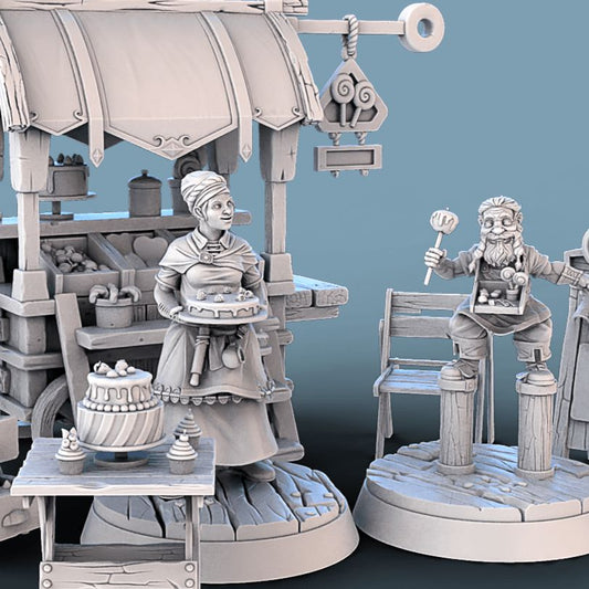 Candy Seller | Miniature Scene Full Set | STL Miniatures - Tattles Told 3D