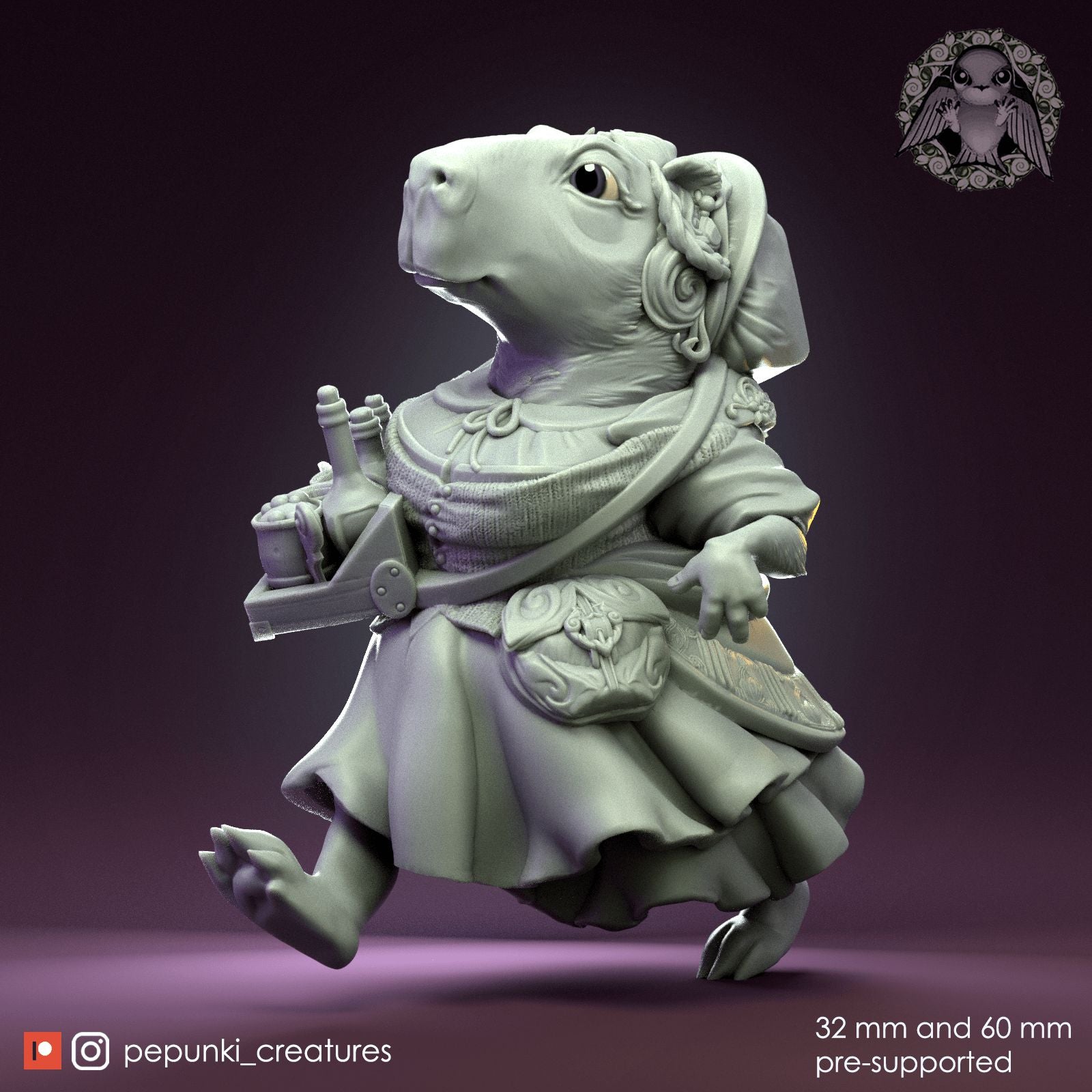 Capybara Barmaid | Dungeons and Dragons Tabletop Roleplaying Game Miniature | Pepunki Miniatures - Tattles Told 3D