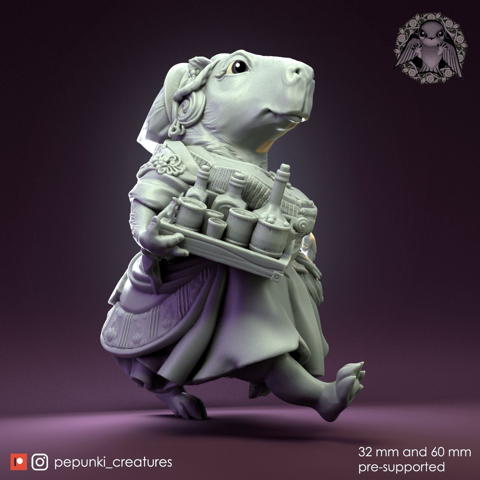 Capybara Barmaid | Dungeons and Dragons Tabletop Roleplaying Game Miniature | Pepunki Miniatures - Tattles Told 3D