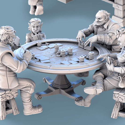 Card Players or Tabletop Gamers | Miniature Scene Full Set | STL Miniatures - Tattles Told 3D
