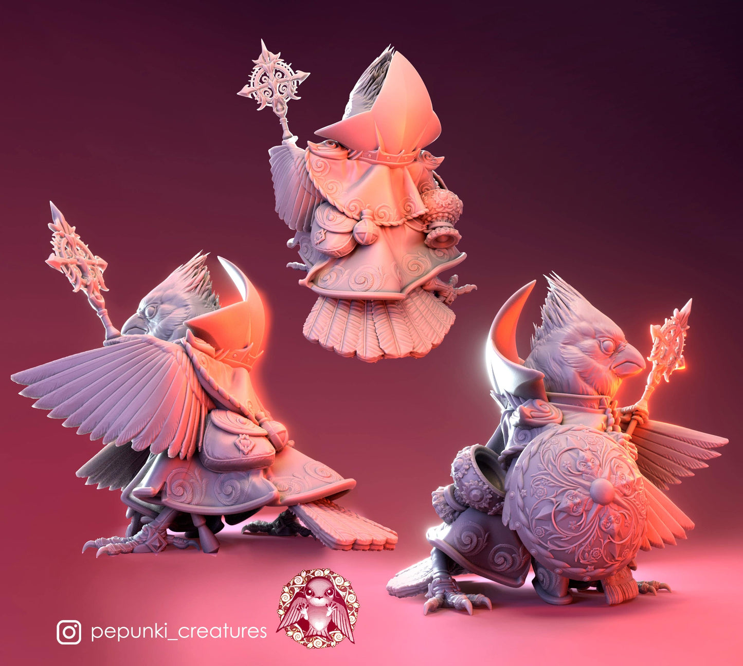 Cardinal Cardinal, Clergy Bird | Dungeons and Dragons Tabletop Roleplaying Game Miniature | Pepunki Miniatures - Tattles Told 3D