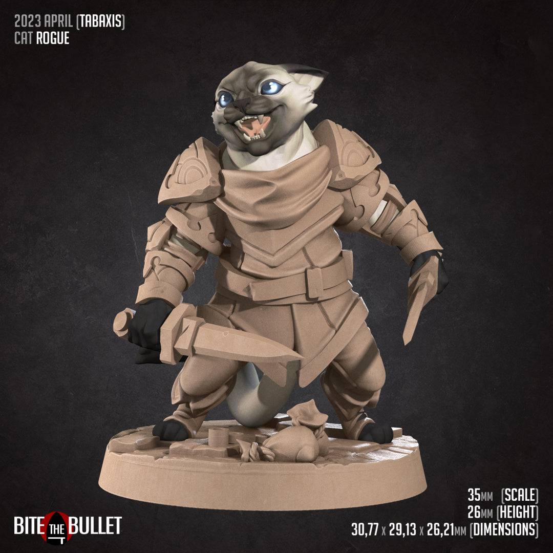 Cat Rogue | D&D Miniature TTRPG Character | Bite the Bullet - Tattles Told 3D