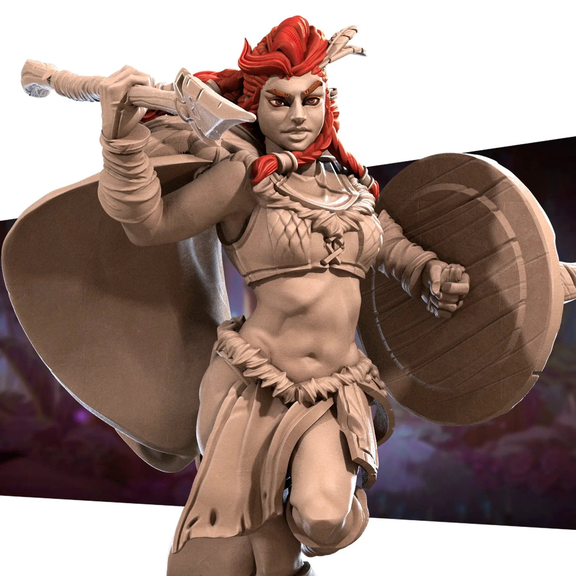 Chief Anira, Warrior Barbarian Queen Running | D&D Miniature TTRPG Character | Bite the Bullet - Tattles Told 3D