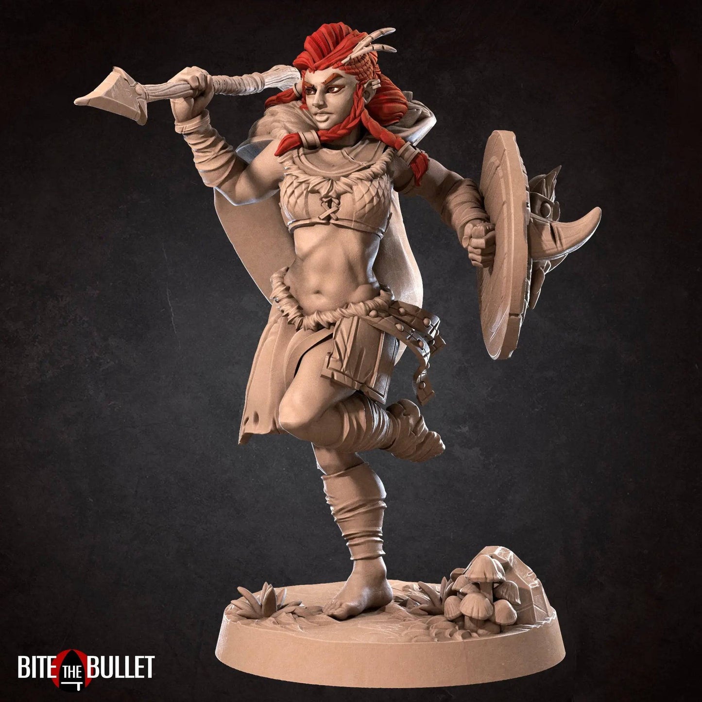 Chief Anira, Warrior Barbarian Queen Running | D&D Miniature TTRPG Character | Bite the Bullet - Tattles Told 3D