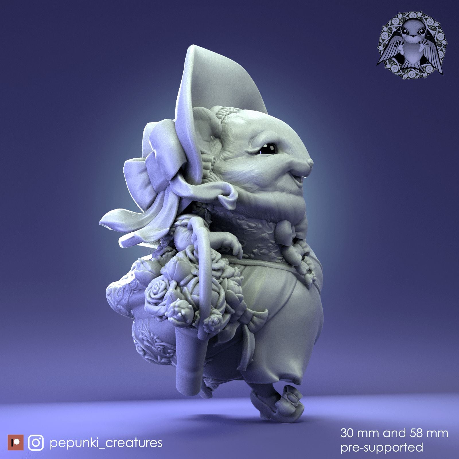 Chinchilla Florist | Dungeons and Dragons Tabletop Roleplaying Game Miniature | Pepunki Miniatures - Tattles Told 3D