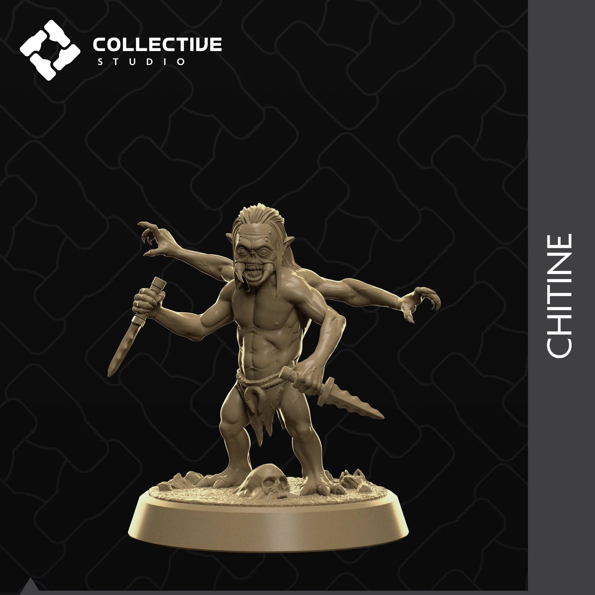 Chitine, Four-Armed, Mandabled Mini Monster | D&D TTRPG Monster Miniature | Collective Studio - Tattles Told 3D