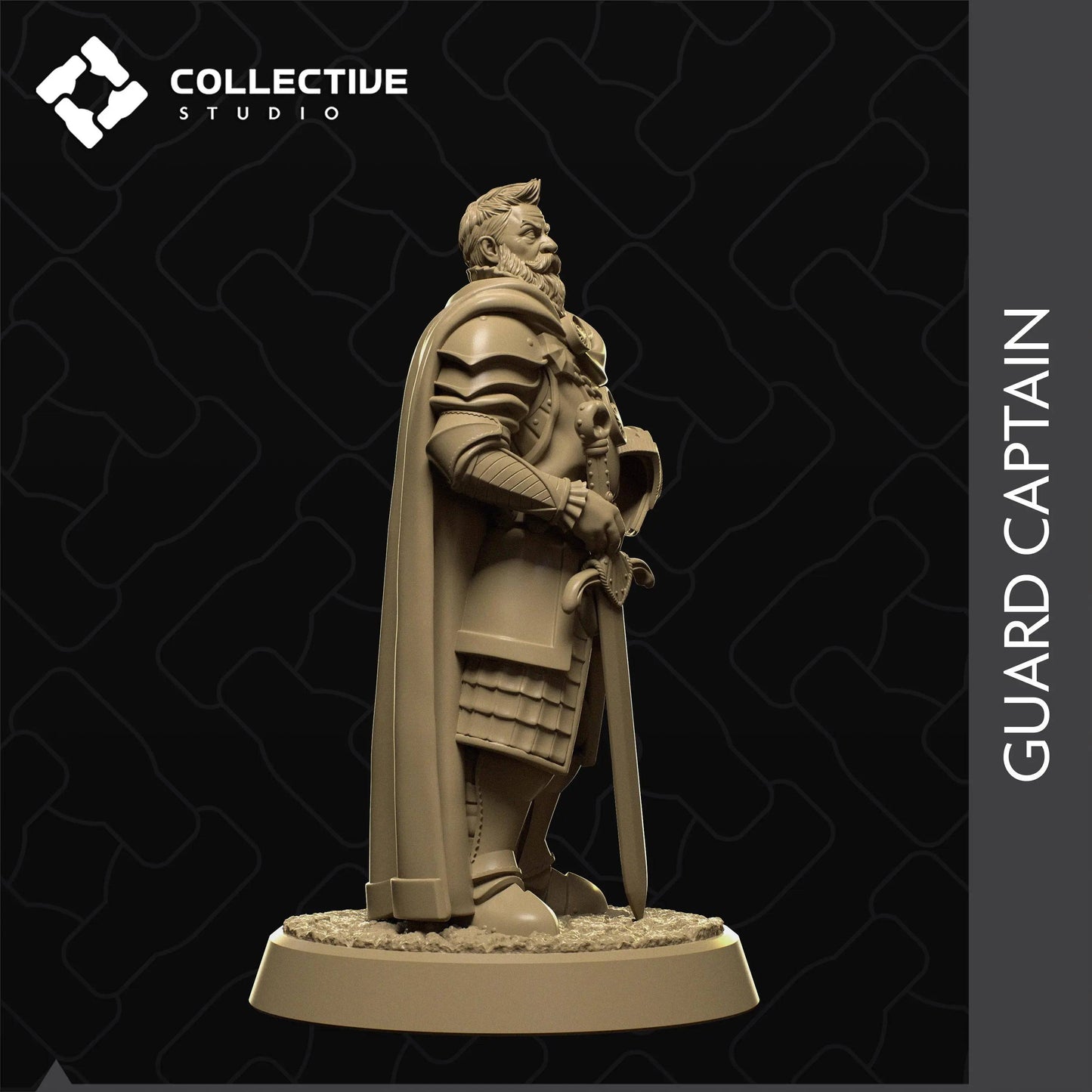 City Guard Captain Cloak and Sword | D&D TTRPG Character Miniature | Collective Studio - Tattles Told 3D