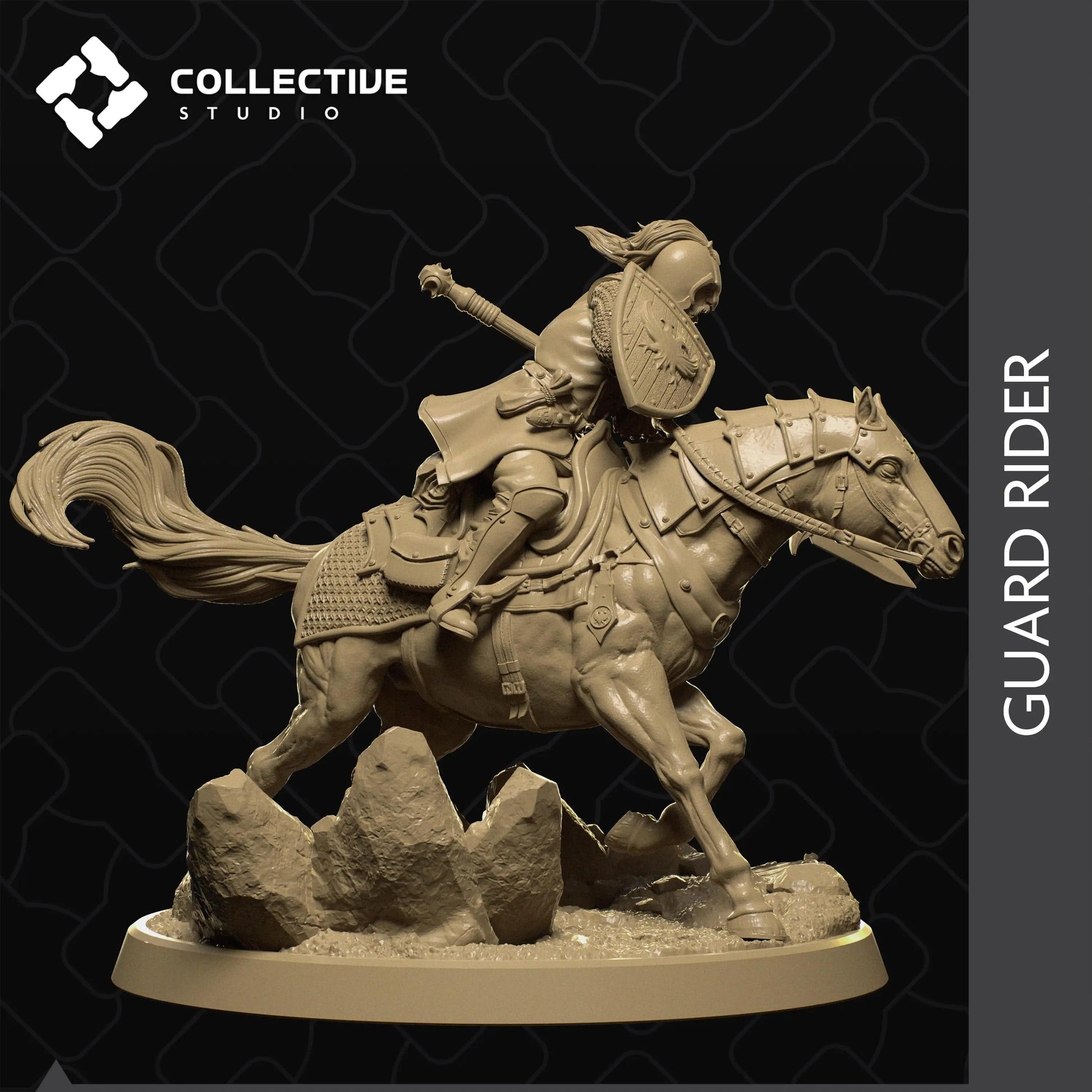 City Guard Rider on Horseback | D&D TTRPG Character Miniature | Collective Studio - Tattles Told 3D