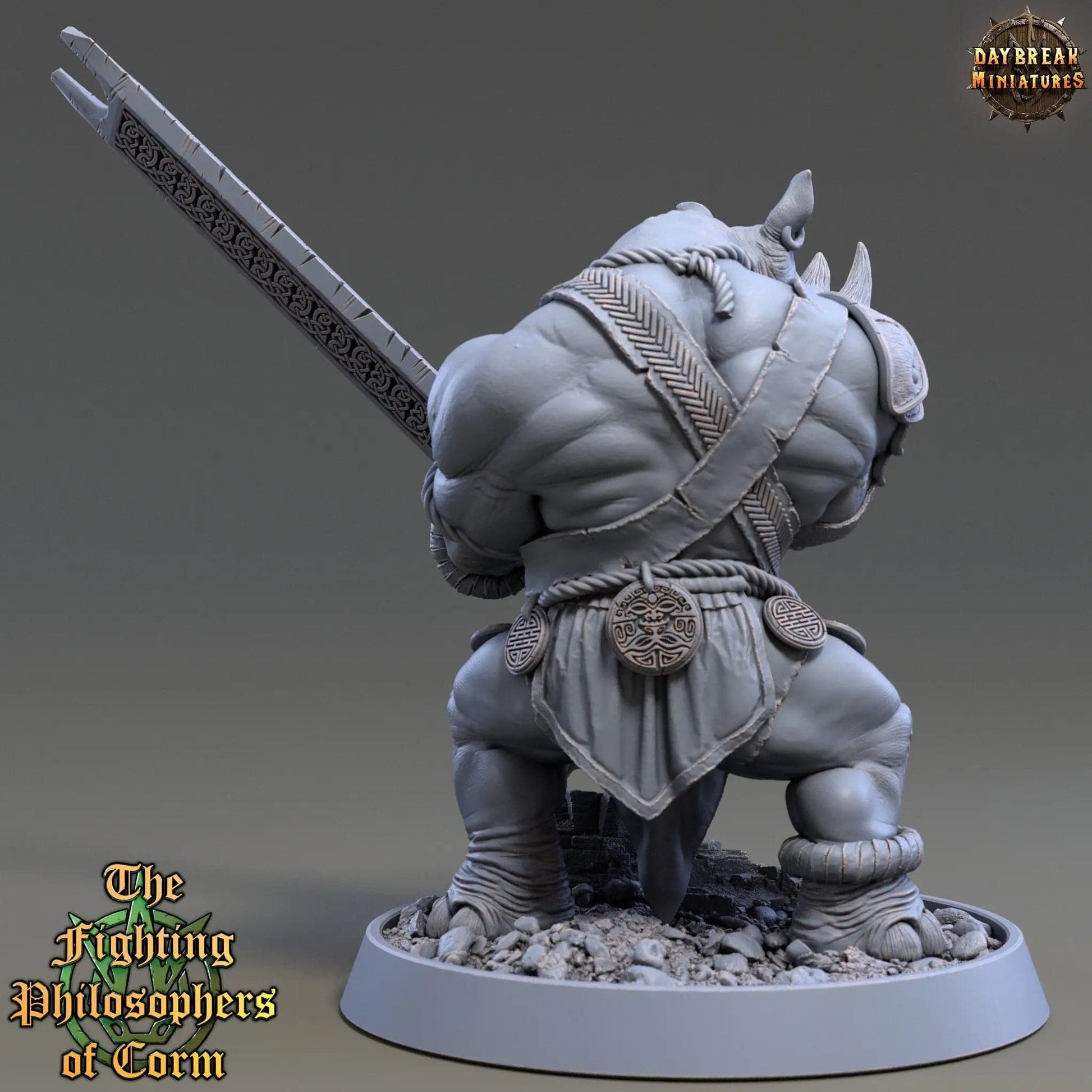 Crantor Straightedge, Rhinofolk Warrior | TTRPG Miniature | Daybreak Miniatures - Tattles Told 3D