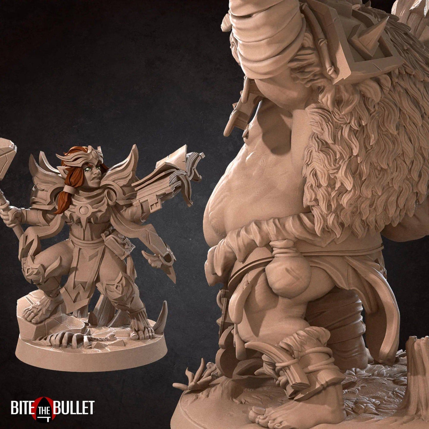 Dafne & Guliak, Halfling vs. Ogre Battle Fight Set | D&D Miniature TTRPG Character | Bite the Bullet - Tattles Told 3D