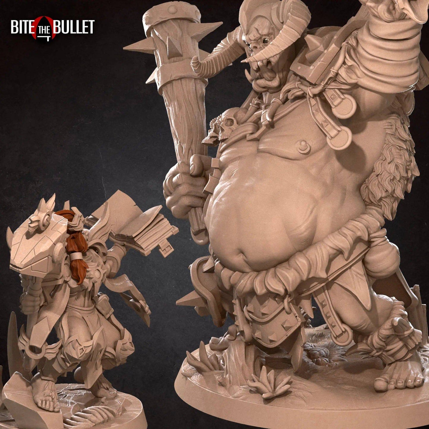 Dafne & Guliak, Halfling vs. Ogre Battle Fight Set | D&D Miniature TTRPG Character | Bite the Bullet - Tattles Told 3D