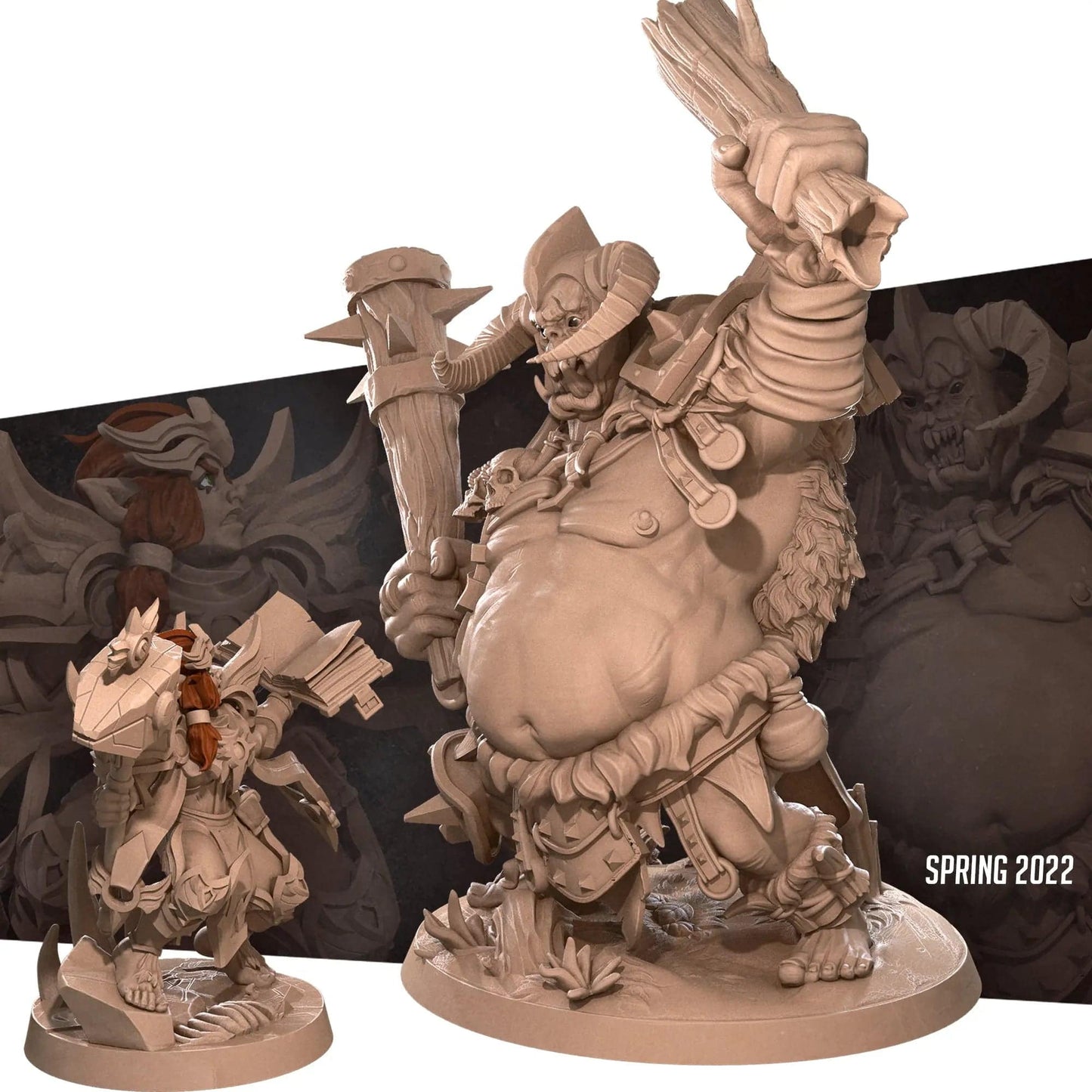 Dafne & Guliak, Halfling vs. Ogre Battle Fight Set | D&D Miniature TTRPG Character | Bite the Bullet - Tattles Told 3D