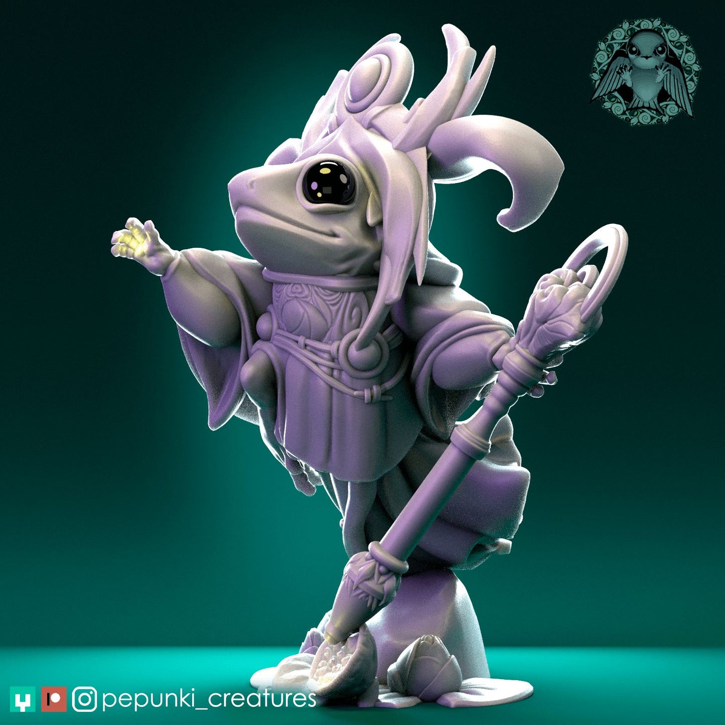 Dart Frog Mage Wizard Sorcerer Druid | Dungeons and Dragons Tabletop Roleplaying Game Miniature | Pepunki Miniatures - Tattles Told 3D