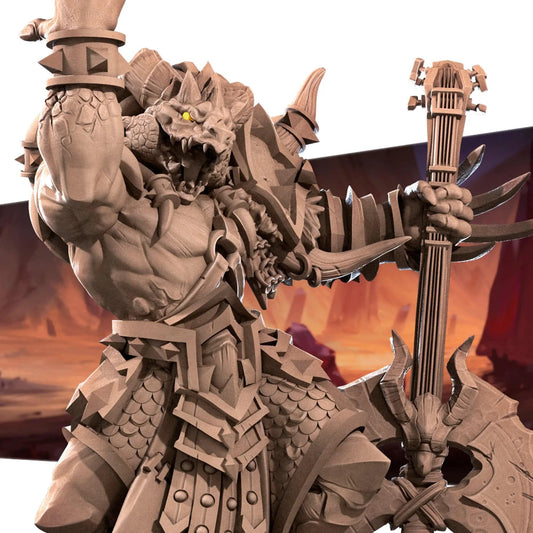 Diox, Dragonborn Bard Metal Axe | D&D Miniature TTRPG Character | Bite the Bullet - Tattles Told 3D