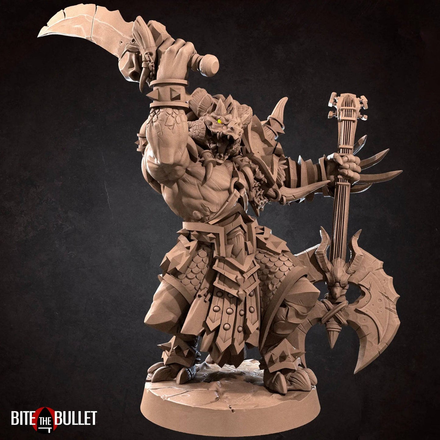 Diox, Dragonborn Bard Metal Axe | D&D Miniature TTRPG Character | Bite the Bullet - Tattles Told 3D