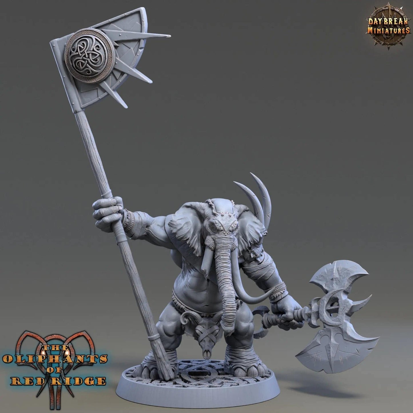 Dourbe Tuskbanner, Loxodon Warrior | TTRPG Miniature | Daybreak Miniatures - Tattles Told 3D