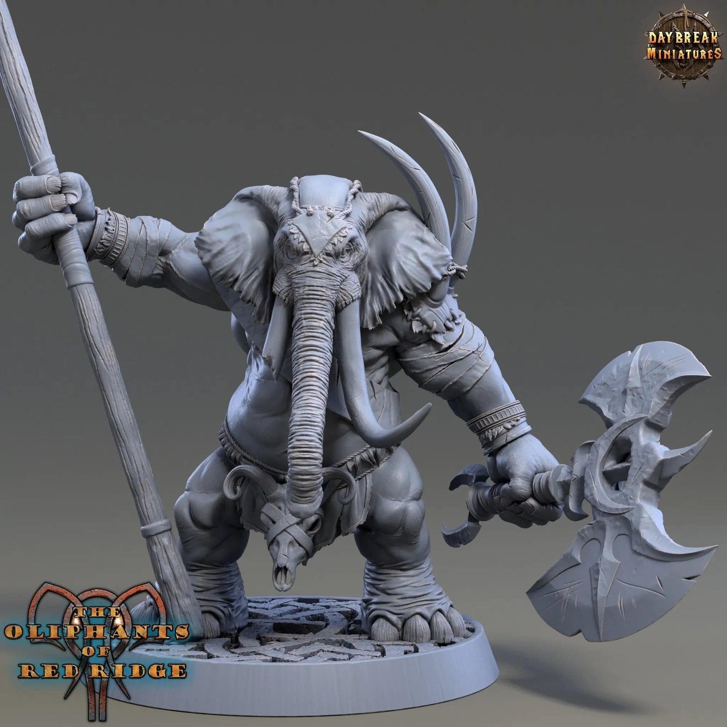 Dourbe Tuskbanner, Loxodon Warrior | TTRPG Miniature | Daybreak Miniatures - Tattles Told 3D