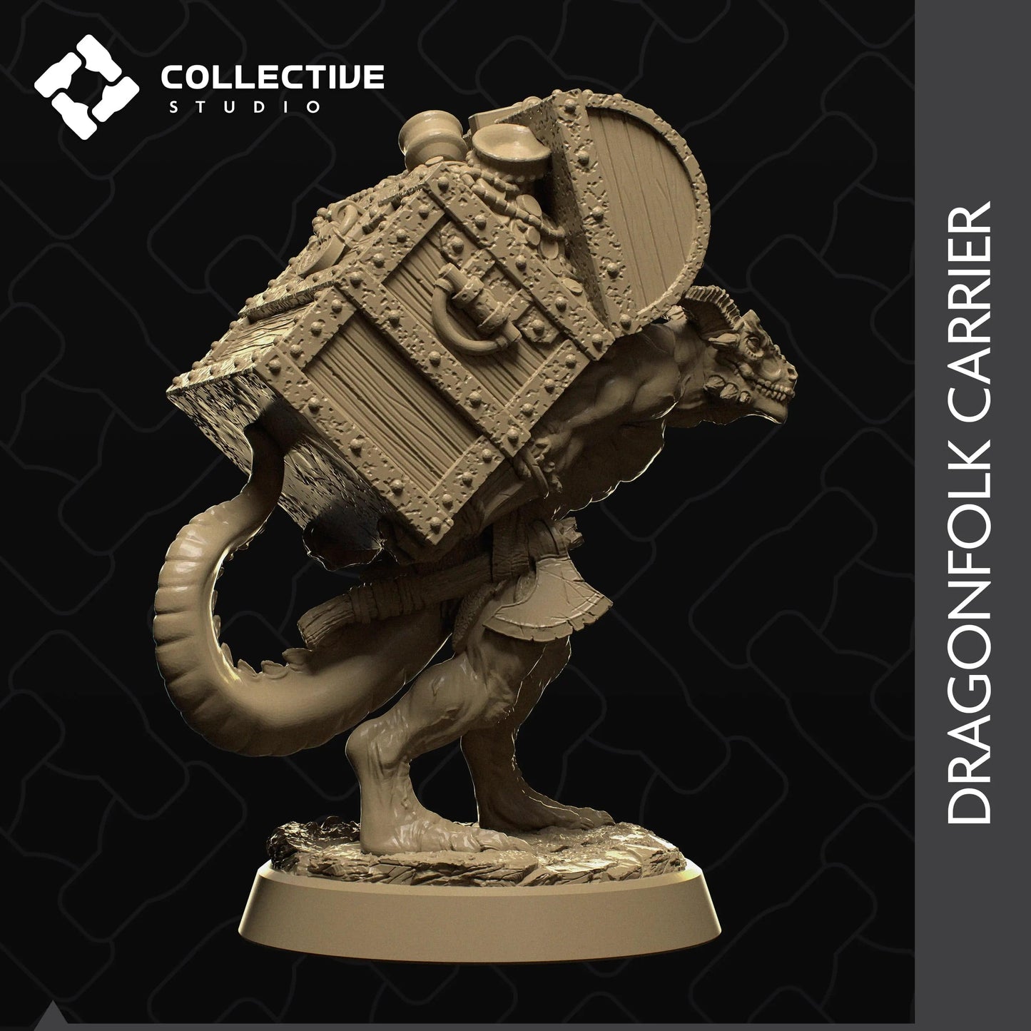 Dragonborn / Dragonfolk Porter Carrying Treasure | D&D TTRPG Character Miniature | Collective Studio - Tattles Told 3D