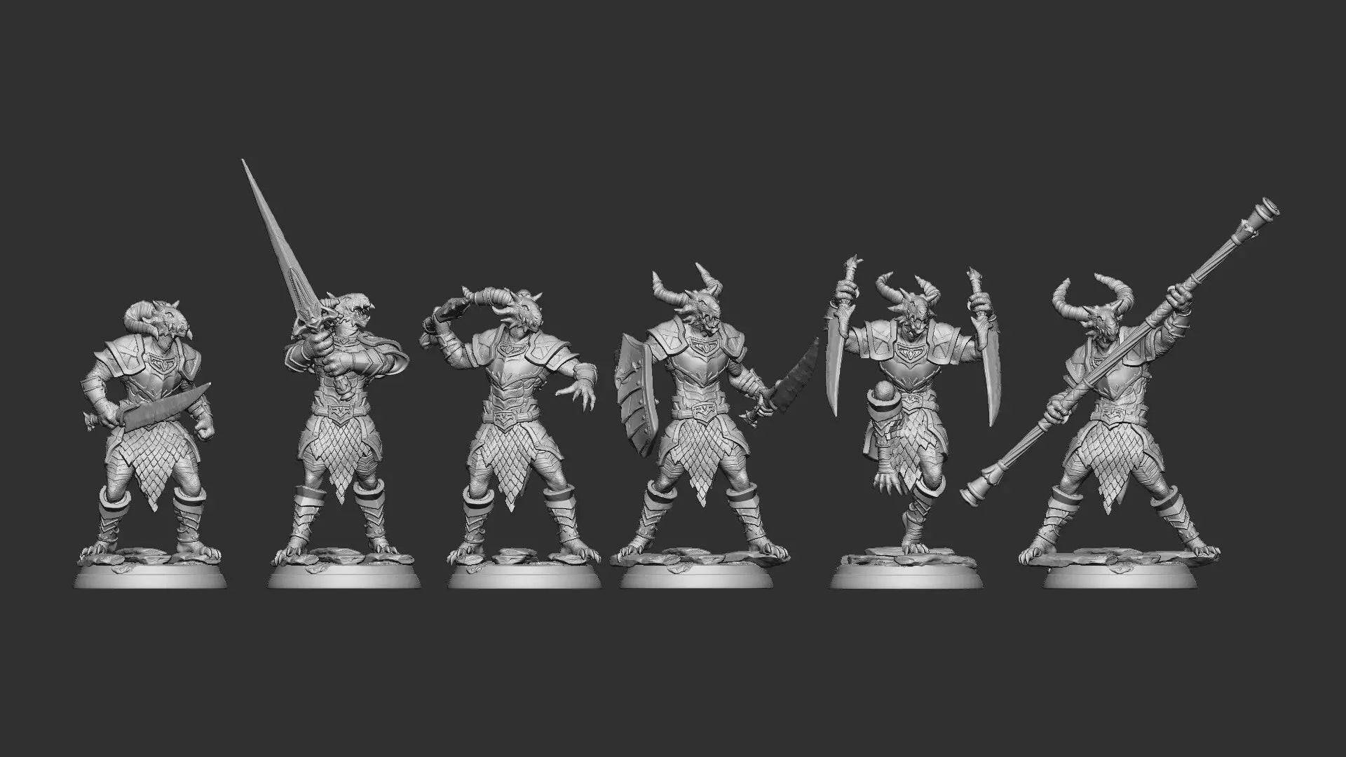 Dragonborn Warriors | TTRPG Miniature | White Werewolf Tavern - Tattles Told 3D