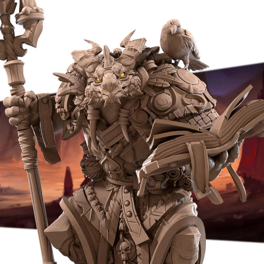 Drayax, Dragonborn Warlock with Raven | D&D Miniature TTRPG Character | Bite the Bullet - Tattles Told 3D