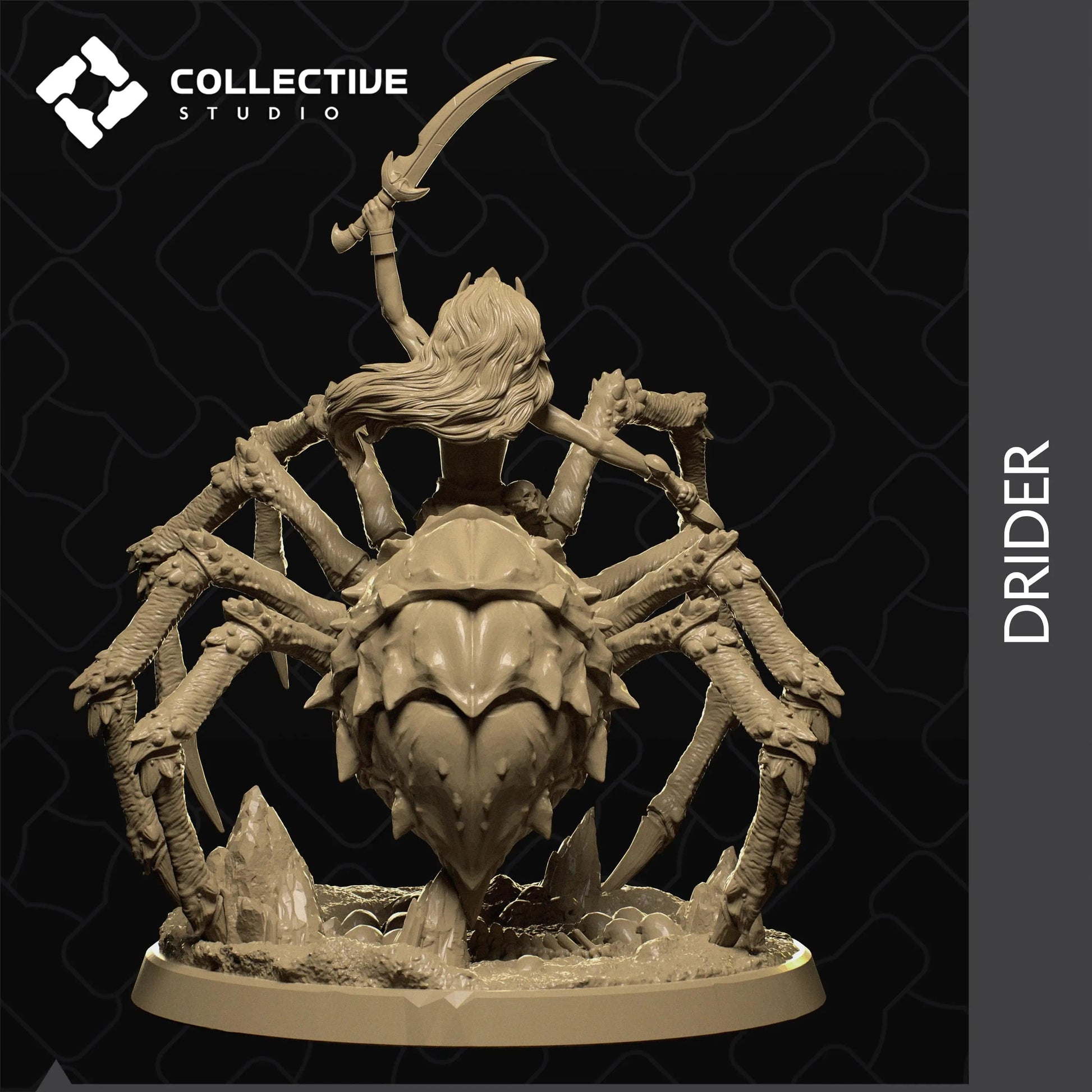 Drider | Giant Spider Rearing, Woman Torso | D&D TTRPG Monster Miniature | Collective Studio - Tattles Told 3D