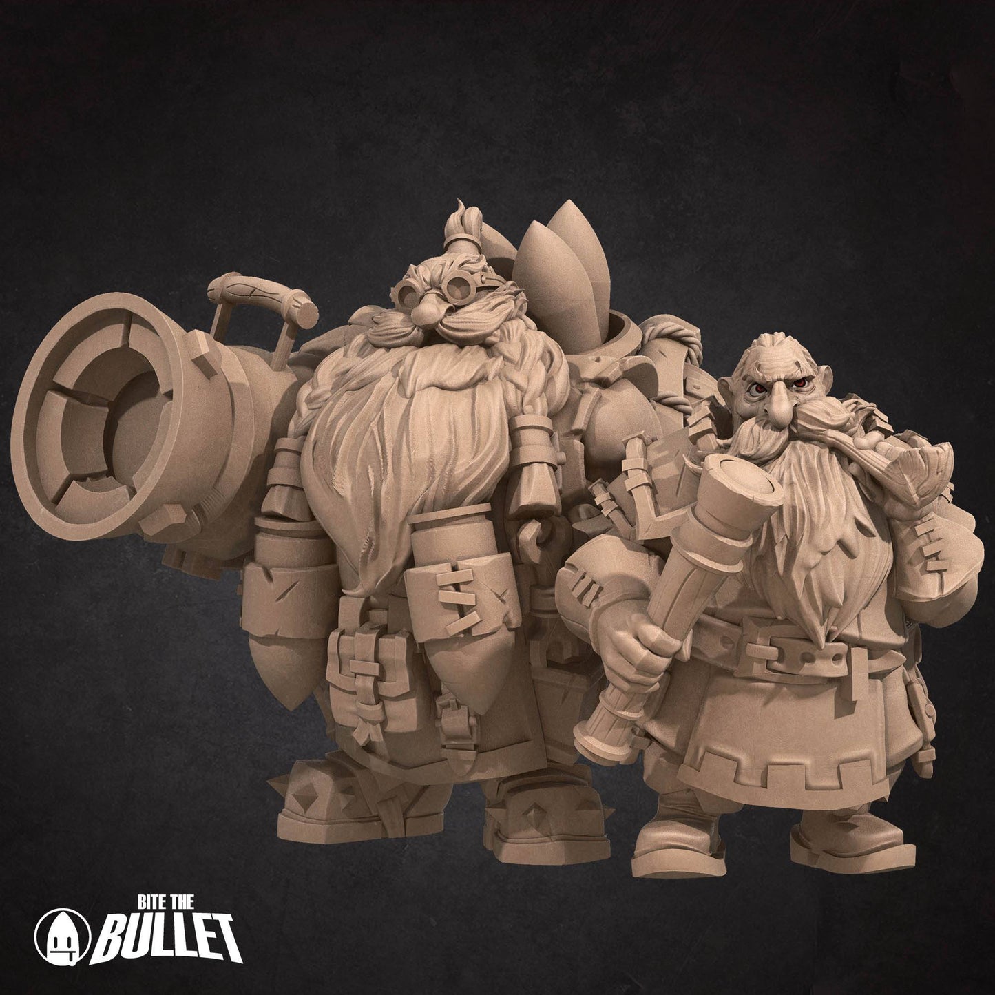 Dwarf Mortar Team, Artillerist and Watchman | D&D Miniature TTRPG Character | Bite the Bullet - Tattles Told 3D