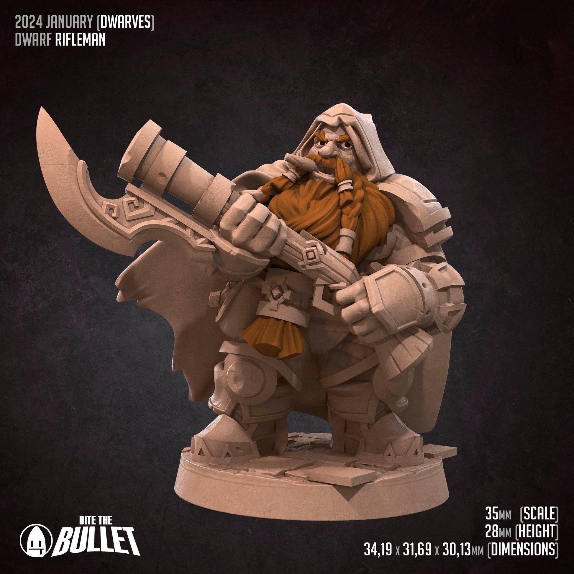 Dwarf Rifleman | D&D Miniature TTRPG Character | Bite the Bullet - Tattles Told 3D