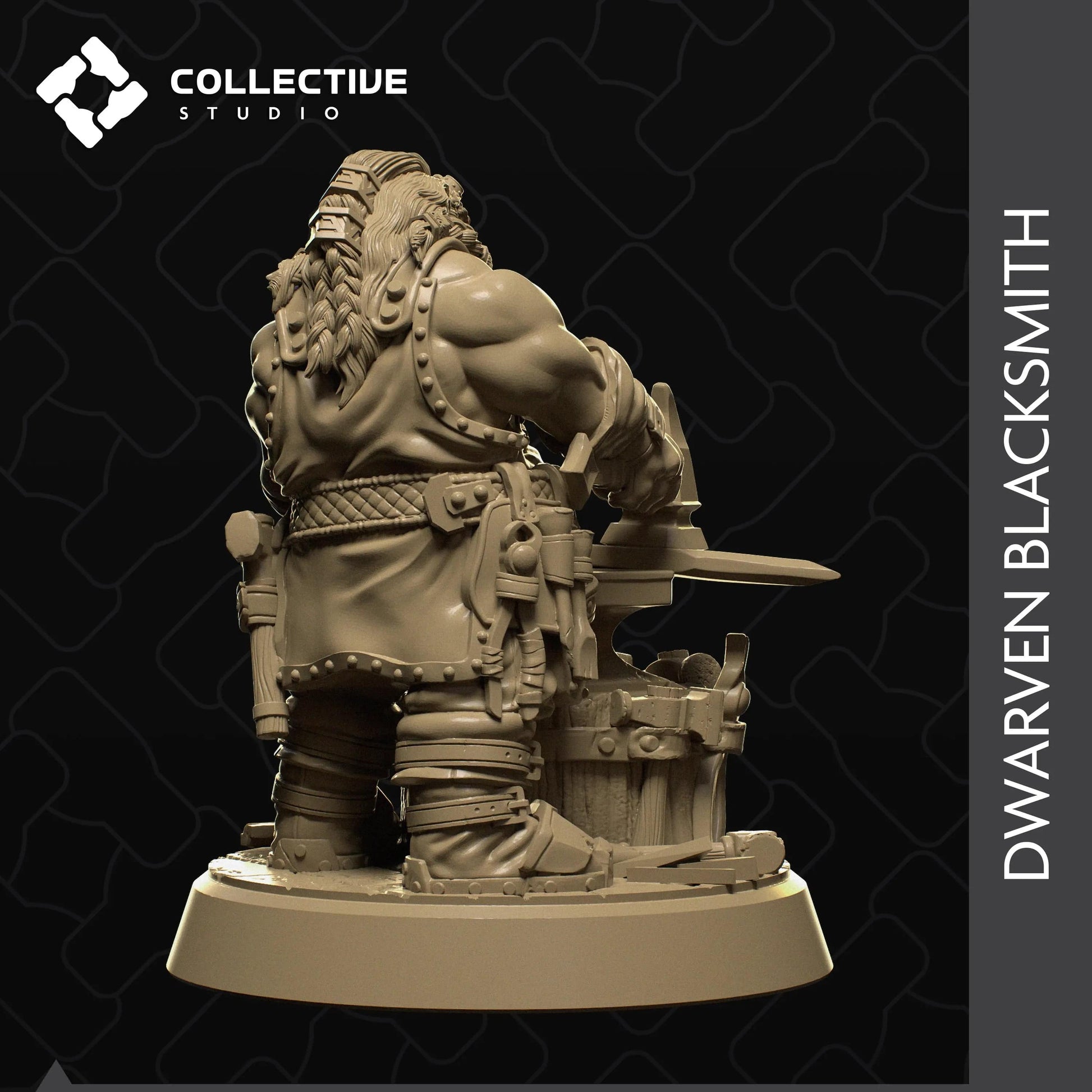 Dwarven Blacksmith With Hammer and Anvil | D&D TTRPG Character Miniature | Collective Studio - Tattles Told 3D