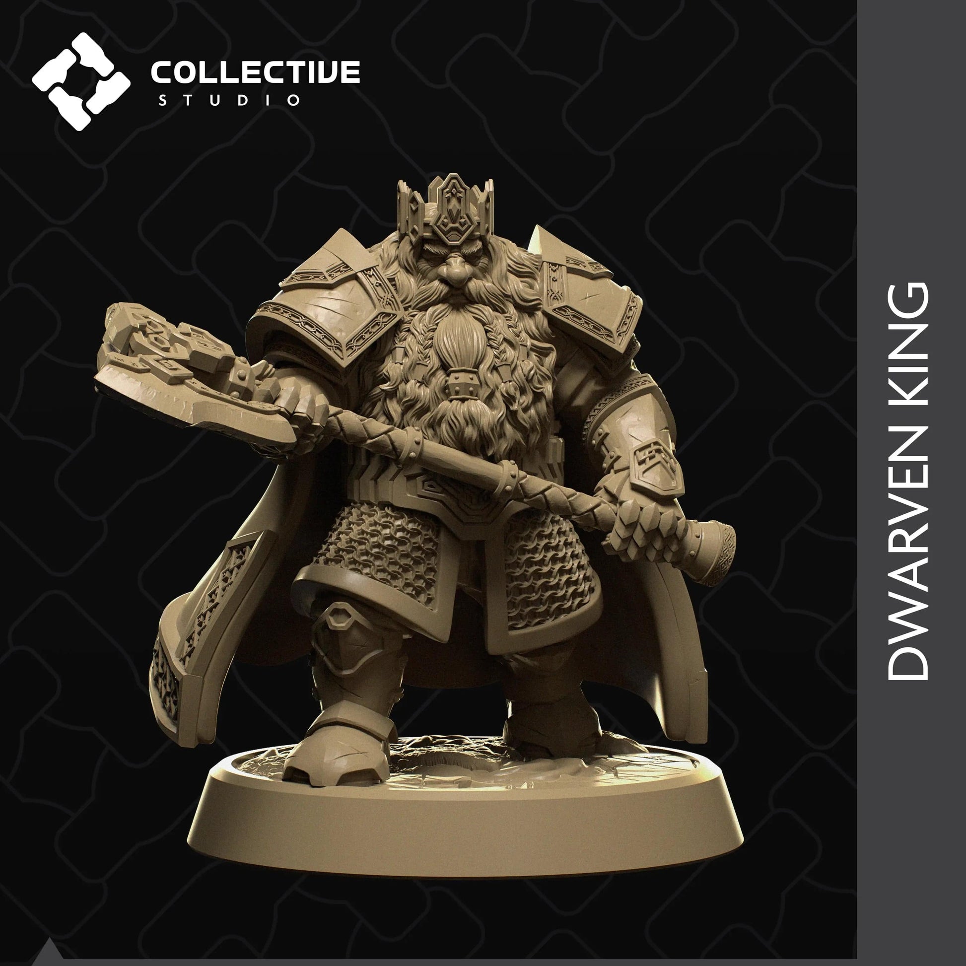 Dwarven King Holding a Battleaxe | D&D TTRPG Character Miniature | Collective Studio - Tattles Told 3D